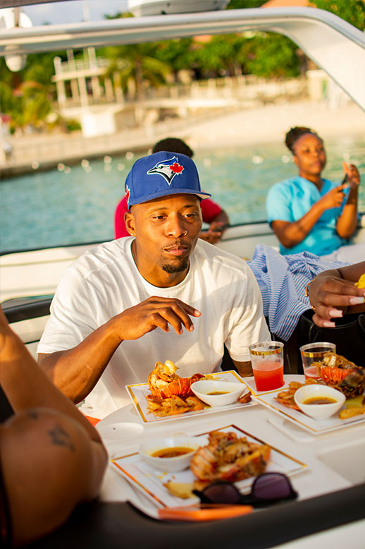 man eating seafood